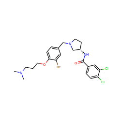 CN(C)CCCOc1ccc(CN2CC[C@H](NC(=O)c3ccc(Cl)c(Cl)c3)C2)cc1Br ZINC000049723104