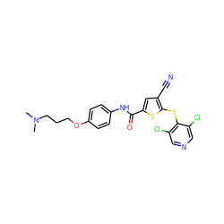 CN(C)CCCOc1ccc(NC(=O)c2cc(C#N)c(Sc3c(Cl)cncc3Cl)s2)cc1 ZINC000095580067