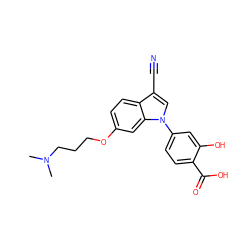 CN(C)CCCOc1ccc2c(C#N)cn(-c3ccc(C(=O)O)c(O)c3)c2c1 ZINC000202403311