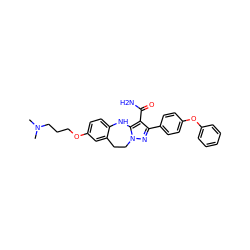 CN(C)CCCOc1ccc2c(c1)CCn1nc(-c3ccc(Oc4ccccc4)cc3)c(C(N)=O)c1N2 ZINC000045336744