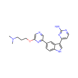 CN(C)CCCOc1cncc(-c2ccc3[nH]cc(-c4ccnc(N)n4)c3c2)n1 ZINC000169348283