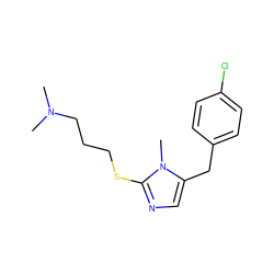 CN(C)CCCSc1ncc(Cc2ccc(Cl)cc2)n1C ZINC000034658484