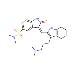 CN(C)CCCc1c(/C=C2\C(=O)Nc3ccc(S(=O)(=O)N(C)C)cc32)[nH]c2c1CCCC2 ZINC000013588465