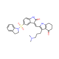 CN(C)CCCc1c(/C=C2\C(=O)Nc3ccc(S(=O)(=O)N4CCc5ccccc54)cc32)[nH]c2c1C(=O)CCC2 ZINC000058655522