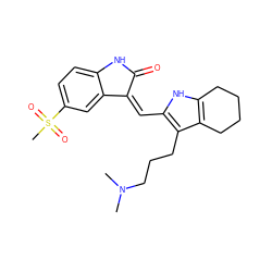 CN(C)CCCc1c(/C=C2\C(=O)Nc3ccc(S(C)(=O)=O)cc32)[nH]c2c1CCCC2 ZINC000013588466