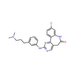 CN(C)CCCc1cccc(Nc2ncc3c(n2)-c2ccc(Cl)cc2NC(=O)C3)c1 ZINC000073198928