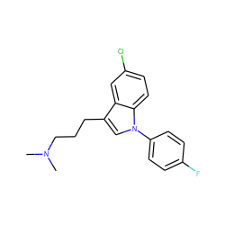 CN(C)CCCc1cn(-c2ccc(F)cc2)c2ccc(Cl)cc12 ZINC000013758602