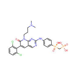 CN(C)CCCn1c(=O)c(-c2c(Cl)cccc2Cl)cc2cnc(Nc3ccc([P@](=O)(O)CP(=O)(O)O)cc3)nc21 ZINC000026833704