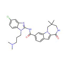 CN(C)CCCn1c(NC(=O)c2ccc3cc4n(c3c2)CC(C)(C)CNC4=O)nc2cc(Cl)ccc21 ZINC000218275967