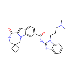 CN(C)CCCn1c(NC(=O)c2ccc3cc4n(c3c2)CC2(CCC2)CNC4=O)nc2ccccc21 ZINC000198636546