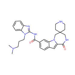 CN(C)CCCn1c(NC(=O)c2ccc3cc4n(c3c2)CC2(CCNCC2)CNC4=O)nc2ccccc21 ZINC000117693116