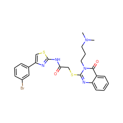 CN(C)CCCn1c(SCC(=O)Nc2nc(-c3cccc(Br)c3)cs2)nc2ccccc2c1=O ZINC000002618857