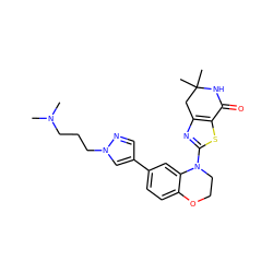 CN(C)CCCn1cc(-c2ccc3c(c2)N(c2nc4c(s2)C(=O)NC(C)(C)C4)CCO3)cn1 ZINC000040429054