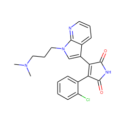 CN(C)CCCn1cc(C2=C(c3ccccc3Cl)C(=O)NC2=O)c2cccnc21 ZINC000003819648