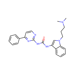 CN(C)CCCn1cc(NC(=O)Nc2nccc(-c3ccccc3)n2)c2ccccc21 ZINC000071317311