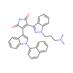 CN(C)CCCn1nc(C2=C(c3cn(-c4cccc5ccccc45)c4ccccc34)C(=O)NC2=O)c2ccccc21 ZINC000028118325