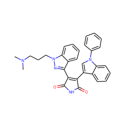 CN(C)CCCn1nc(C2=C(c3cn(-c4ccccc4)c4ccccc34)C(=O)NC2=O)c2ccccc21 ZINC000013611500