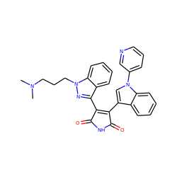 CN(C)CCCn1nc(C2=C(c3cn(-c4cccnc4)c4ccccc34)C(=O)NC2=O)c2ccccc21 ZINC000013611504