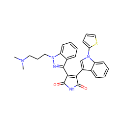 CN(C)CCCn1nc(C2=C(c3cn(-c4cccs4)c4ccccc34)C(=O)NC2=O)c2ccccc21 ZINC000013611502