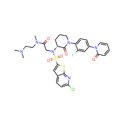 CN(C)CCN(C)C(=O)CN([C@@H]1CCCN(c2ccc(-n3ccccc3=O)cc2F)C1=O)S(=O)(=O)c1cc2ccc(Cl)nc2s1 ZINC000029125640