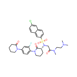 CN(C)CCN(C)C(=O)CN([C@@H]1CCCN(c2ccc(N3CCCCC3=O)cc2F)C1=O)S(=O)(=O)c1ccc2cc(Cl)ccc2c1 ZINC000029125885