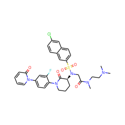 CN(C)CCN(C)C(=O)CN([C@H]1CCCN(c2ccc(-n3ccccc3=O)cc2F)C1=O)S(=O)(=O)c1ccc2cc(Cl)ccc2c1 ZINC000029125782