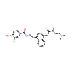 CN(C)CCN(C)C(=O)Cc1ccc(/C=N/NC(=O)c2ccc(O)c(Cl)c2)c2ccccc12 ZINC000013492714