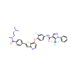 CN(C)CCN(C)C(=O)c1ccc(-c2cc3nccc(Oc4ccc(NC(=O)c5cnn(-c6ccccc6)c5C(F)(F)F)cc4F)c3s2)cc1 ZINC000049784011