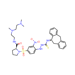 CN(C)CCN(C)CCNC(=O)[C@@H]1CCCN1S(=O)(=O)c1ccc(NNC(=S)N[C@@H]2Cc3ccccc3Cc3ccccc32)c([N+](=O)[O-])c1 ZINC000026272929