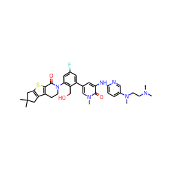 CN(C)CCN(C)c1ccc(Nc2cc(-c3cc(F)cc(N4CCc5c(sc6c5CC(C)(C)C6)C4=O)c3CO)cn(C)c2=O)nc1 ZINC000164292203