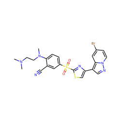 CN(C)CCN(C)c1ccc(S(=O)(=O)c2nc(-c3cnn4ccc(Br)cc34)cs2)cc1C#N ZINC000103299173