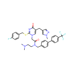 CN(C)CCN(Cc1ccc(-c2ccc(C(F)(F)F)cc2)cc1)C(=O)Cn1cc(Cc2cnn(C)c2)c(=O)nc1SCc1ccc(F)cc1 ZINC000003842930