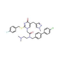 CN(C)CCN(Cc1ccc(-c2ccc(Cl)cc2)cc1)C(=O)Cn1cc(Cc2cnn(C)c2)c(=O)nc1SCc1ccc(F)cc1 ZINC000003842928