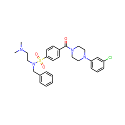 CN(C)CCN(Cc1ccccc1)S(=O)(=O)c1ccc(C(=O)N2CCN(c3cccc(Cl)c3)CC2)cc1 ZINC000653697657