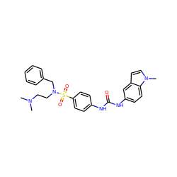 CN(C)CCN(Cc1ccccc1)S(=O)(=O)c1ccc(NC(=O)Nc2ccc3c(ccn3C)c2)cc1 ZINC000653716000