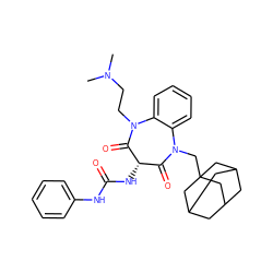 CN(C)CCN1C(=O)[C@@H](NC(=O)Nc2ccccc2)C(=O)N(CC23CC4CC(CC(C4)C2)C3)c2ccccc21 ZINC000003810352