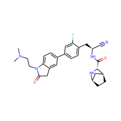 CN(C)CCN1C(=O)Cc2cc(-c3ccc(C[C@@H](C#N)NC(=O)[C@H]4N[C@@H]5CC[C@H]4C5)c(F)c3)ccc21 ZINC000219303150