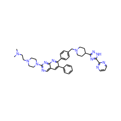 CN(C)CCN1CCN(c2ncc3cc(-c4ccccc4)c(-c4ccc(CN5CCC(c6n[nH]c(-c7ncccn7)n6)CC5)cc4)nc3n2)CC1 ZINC000049898634