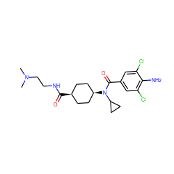 CN(C)CCNC(=O)[C@H]1CC[C@@H](N(C(=O)c2cc(Cl)c(N)c(Cl)c2)C2CC2)CC1 ZINC000253862585