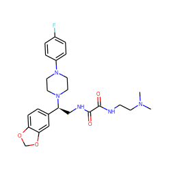 CN(C)CCNC(=O)C(=O)NC[C@@H](c1ccc2c(c1)OCO2)N1CCN(c2ccc(F)cc2)CC1 ZINC000009715421