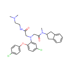 CN(C)CCNC(=O)CN(CC(=O)N(C)C1Cc2ccccc2C1)c1cc(Cl)ccc1Oc1ccc(Cl)cc1 ZINC000299832756