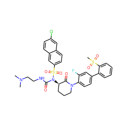 CN(C)CCNC(=O)N([C@@H]1CCCN(c2ccc(-c3ccccc3S(C)(=O)=O)cc2F)C1=O)S(=O)(=O)c1ccc2cc(Cl)ccc2c1 ZINC000029125596