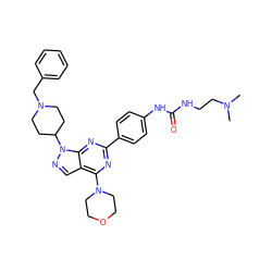 CN(C)CCNC(=O)Nc1ccc(-c2nc(N3CCOCC3)c3cnn(C4CCN(Cc5ccccc5)CC4)c3n2)cc1 ZINC000049802302