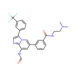 CN(C)CCNC(=O)c1cccc(-c2cc(NC=O)c3ncc(-c4cccc(C(F)(F)F)c4)n3c2)c1 ZINC000061903171