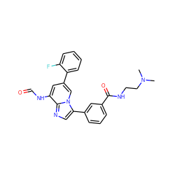 CN(C)CCNC(=O)c1cccc(-c2cnc3c(NC=O)cc(-c4ccccc4F)cn23)c1 ZINC000061903896