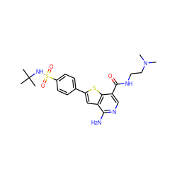 CN(C)CCNC(=O)c1cnc(N)c2cc(-c3ccc(S(=O)(=O)NC(C)(C)C)cc3)sc12 ZINC000073239804