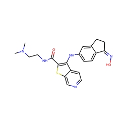 CN(C)CCNC(=O)c1sc2cnccc2c1Nc1ccc2c(c1)CC/C2=N/O ZINC000102823747