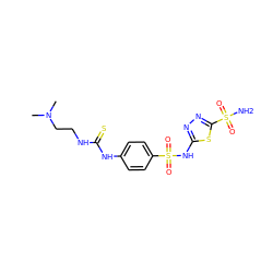 CN(C)CCNC(=S)Nc1ccc(S(=O)(=O)Nc2nnc(S(N)(=O)=O)s2)cc1 ZINC000028393780