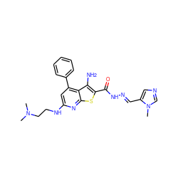 CN(C)CCNc1cc(-c2ccccc2)c2c(N)c(C(=O)N/N=C/c3cncn3C)sc2n1 ZINC000071316220