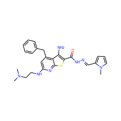 CN(C)CCNc1cc(Cc2ccccc2)c2c(N)c(C(=O)N/N=C/c3cccn3C)sc2n1 ZINC000071318477